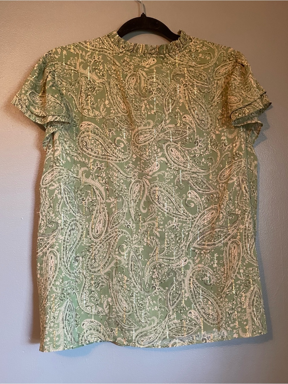 NWT CeCe Sz XL Women’s Green Glitter Flutter Sleeve Crewneck Blouse Top Ret $69! - Picture 16 of 16